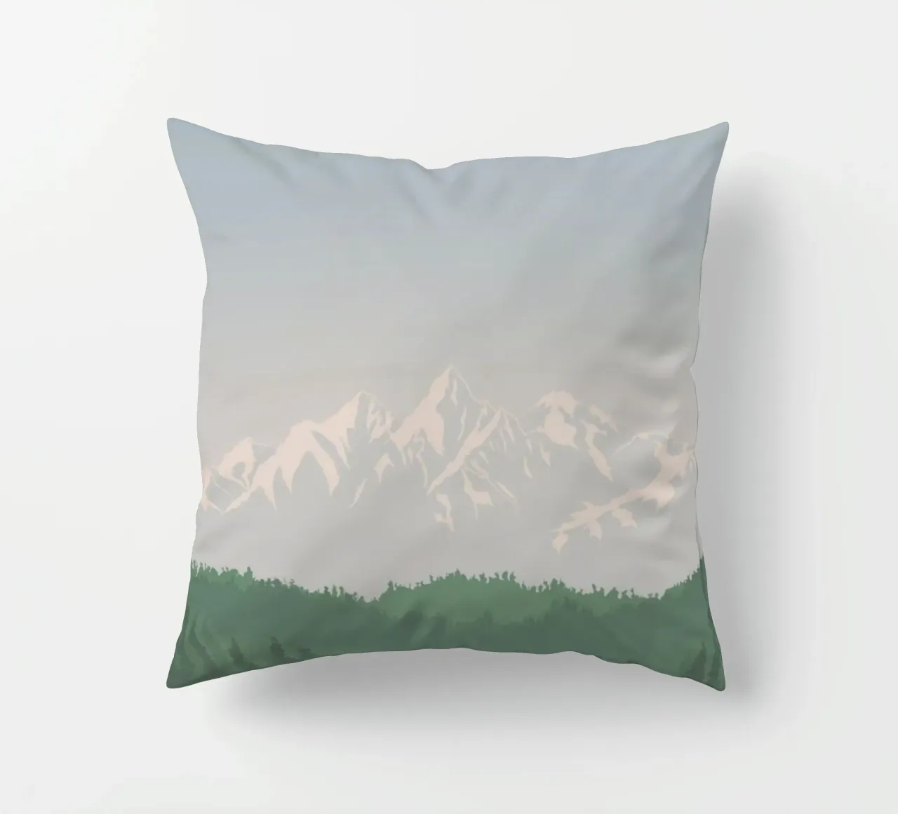 snowcapped peaks tree line cuscino da prindy