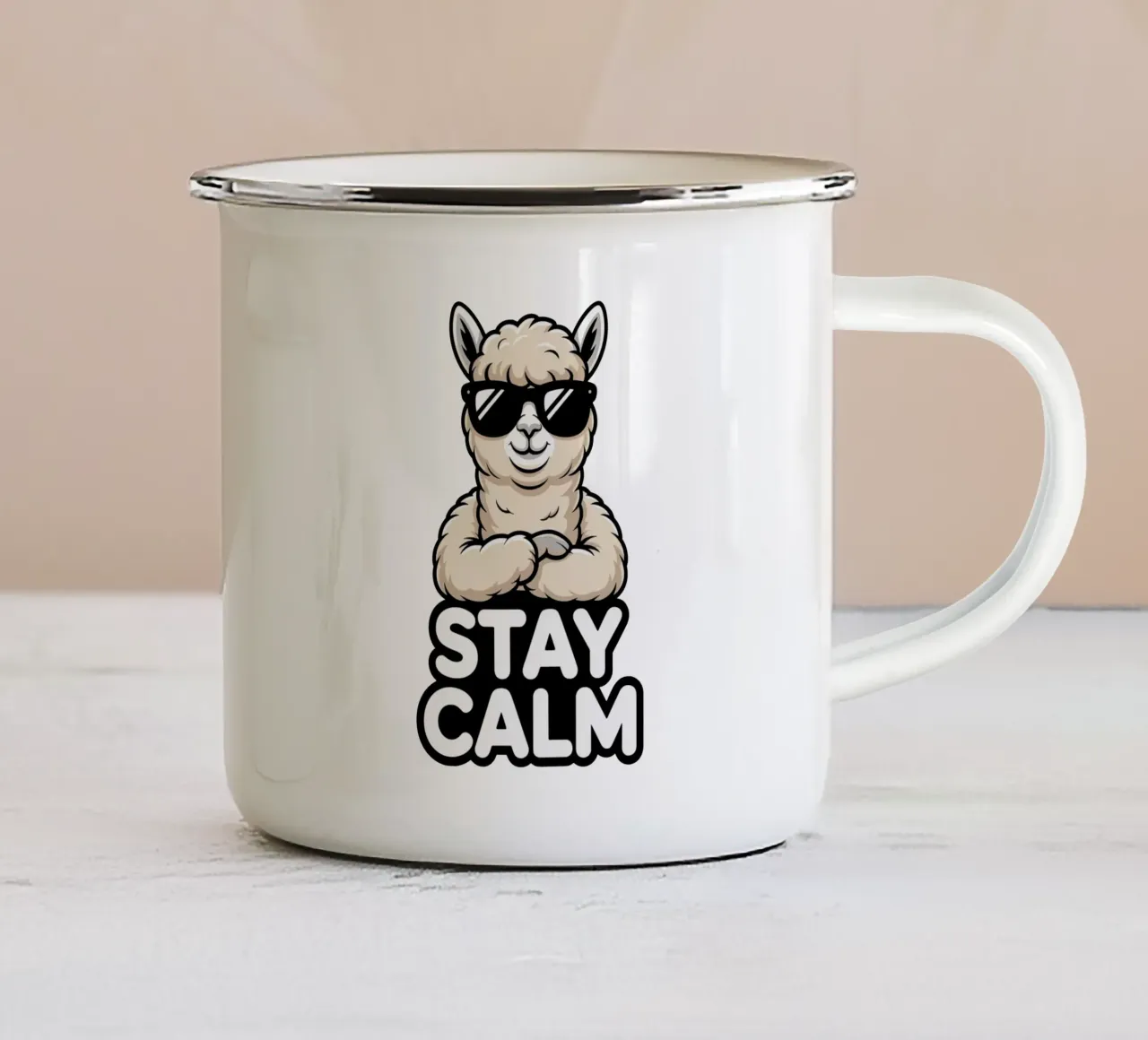 Stay Calm Alpaka tazza in smalto da Shirtfantastisch