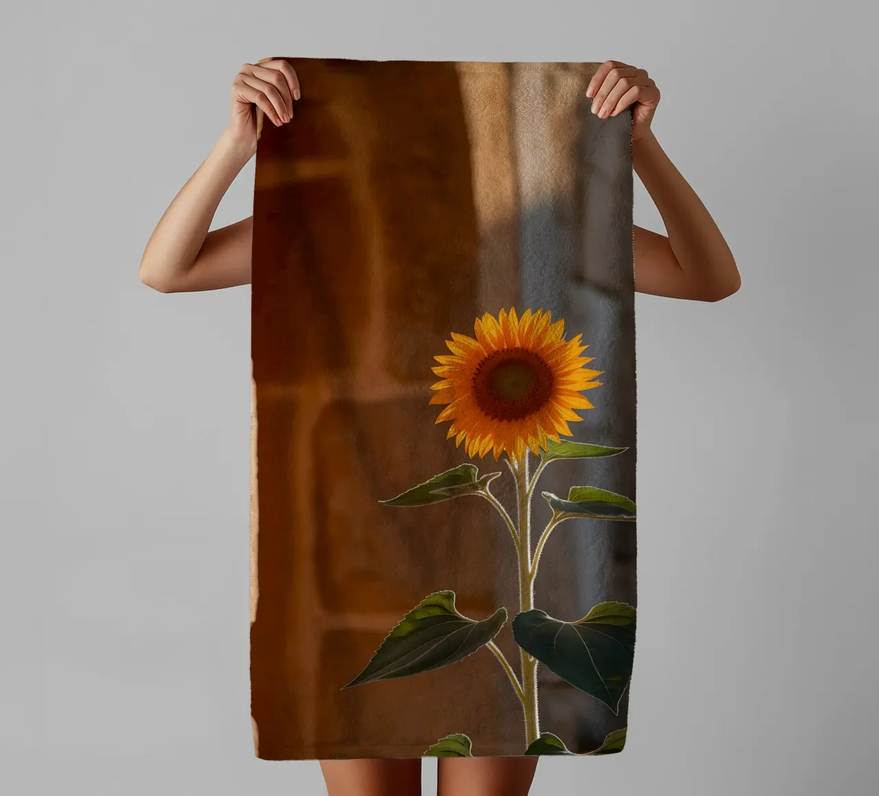 Vibrating sunflower on a hot stone wall towel by Casa Limon