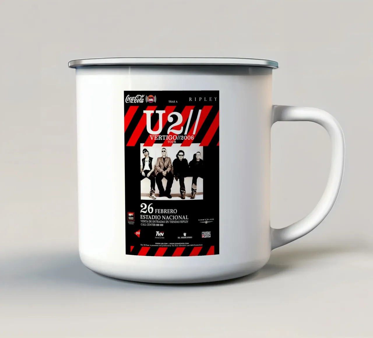 U2 Vertigo 2005 Sold Out CONCERT Tour enamel mug by DGUnder