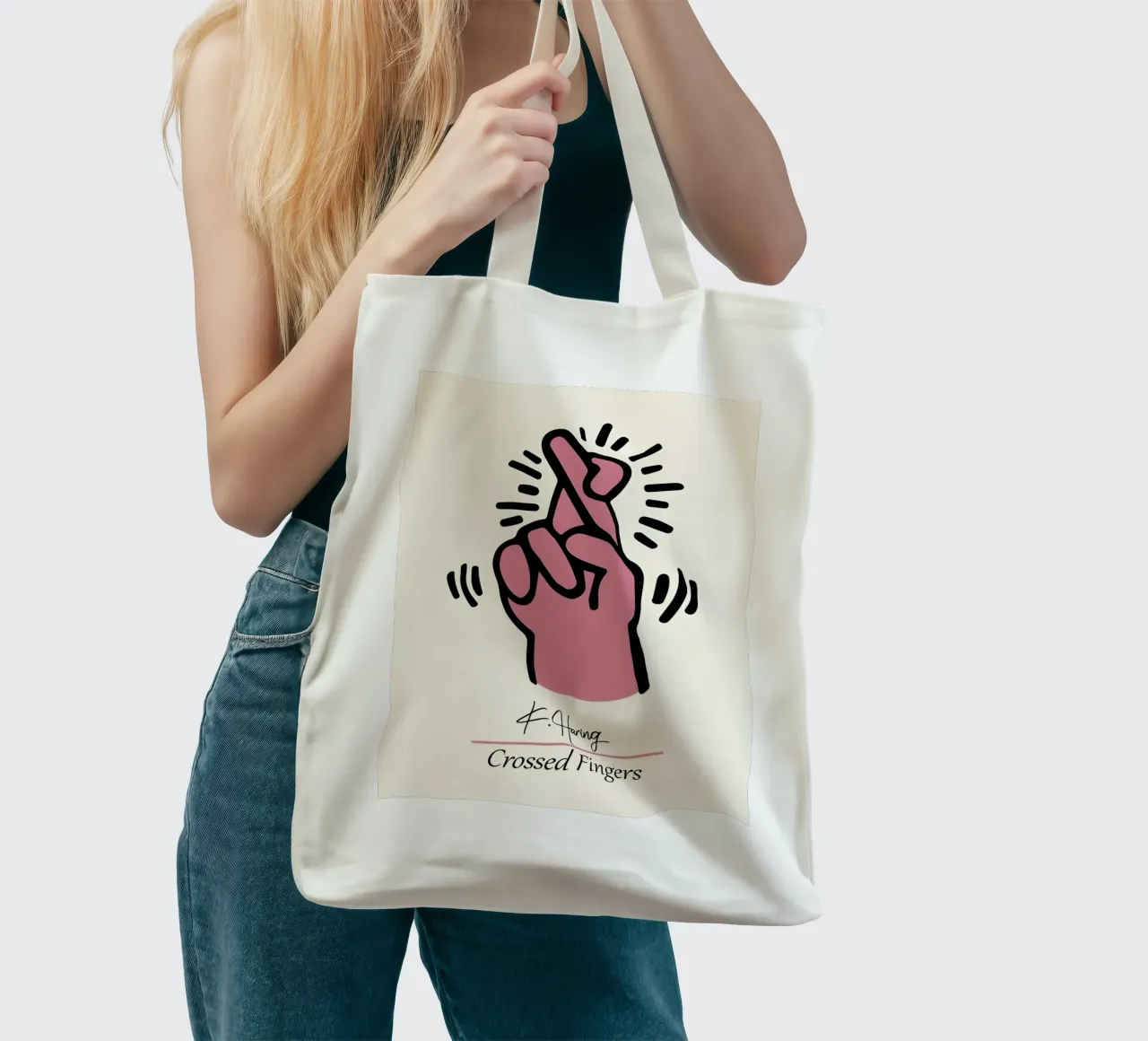 Keith Haring - Finger borsa in juta da Deepness