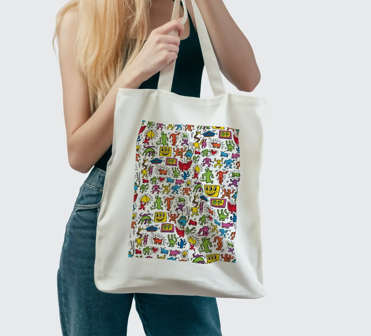 Keith Haring - Doodle borsa in juta da Deepness