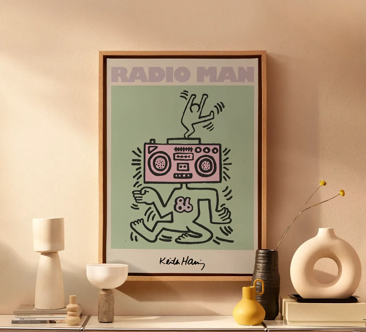 keith Haring - Doodle Art Leinwand mit Schattenfugenrahmen von Deepness