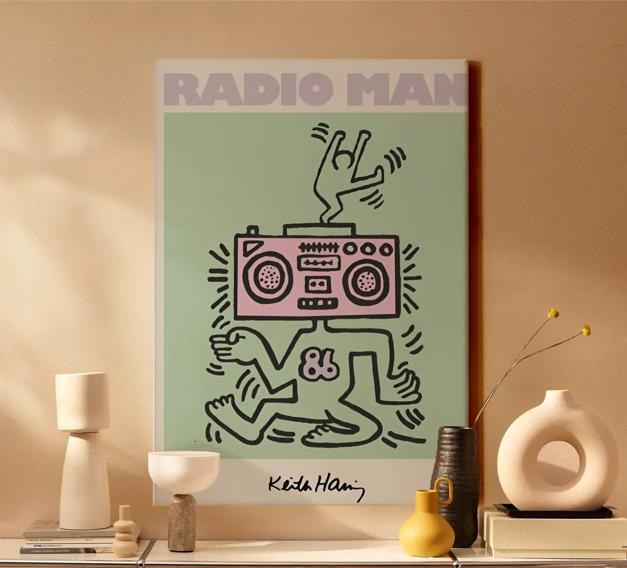 keith Haring - Doodle Art Leinwand mit Schattenfugenrahmen von Deepness