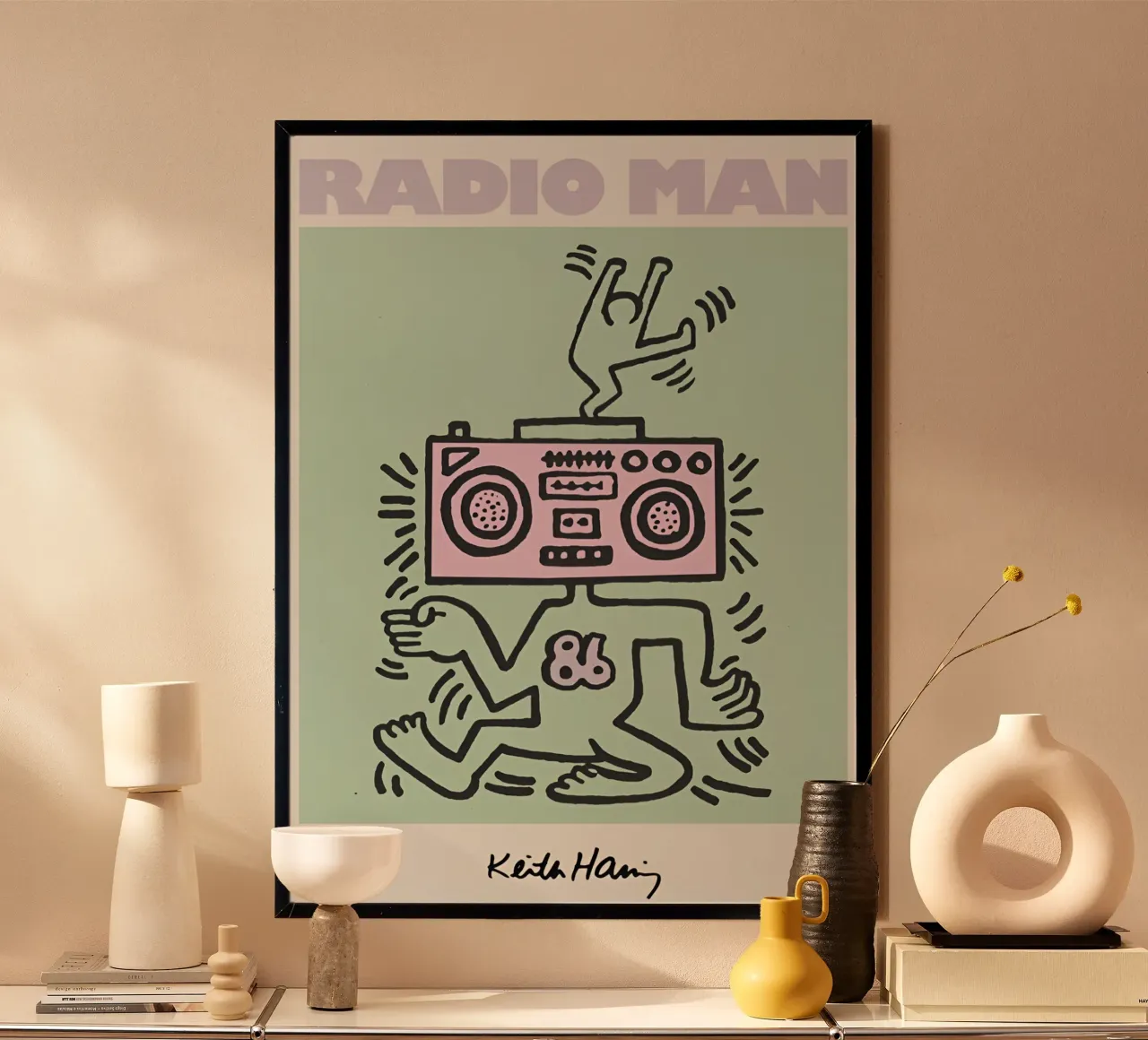 keith Haring - Doodle Art poster con telaio in alluminio da Deepness