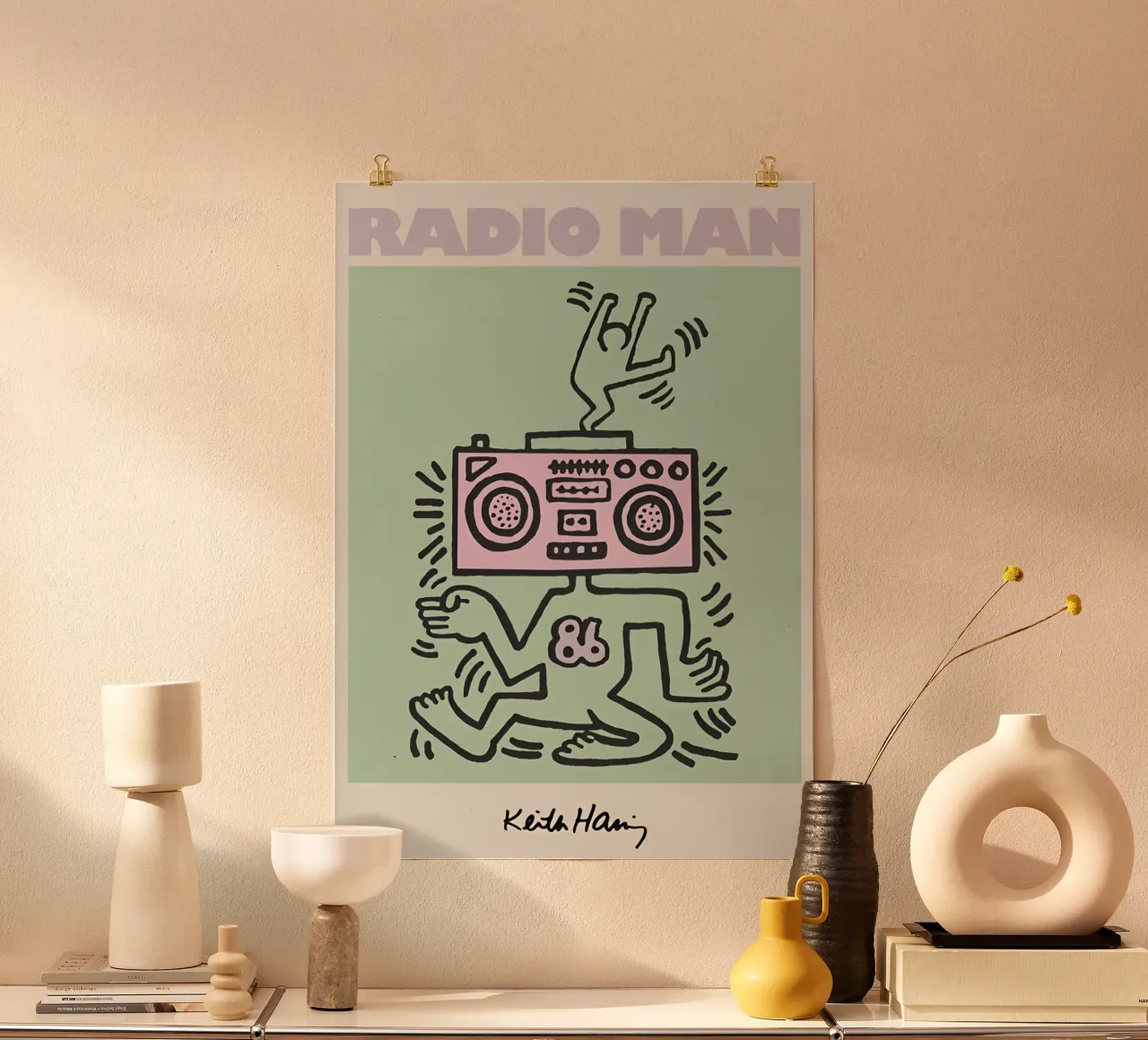 keith Haring - Doodle Art poster con telaio in alluminio da Deepness