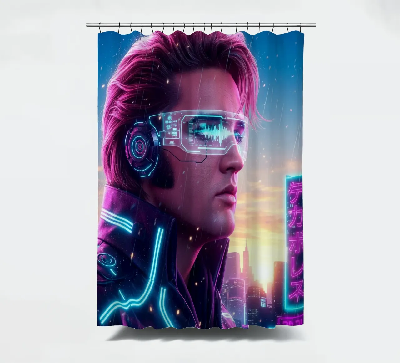 Elvis Presley - Cyber Punk art style shower curtain by Lembayung art