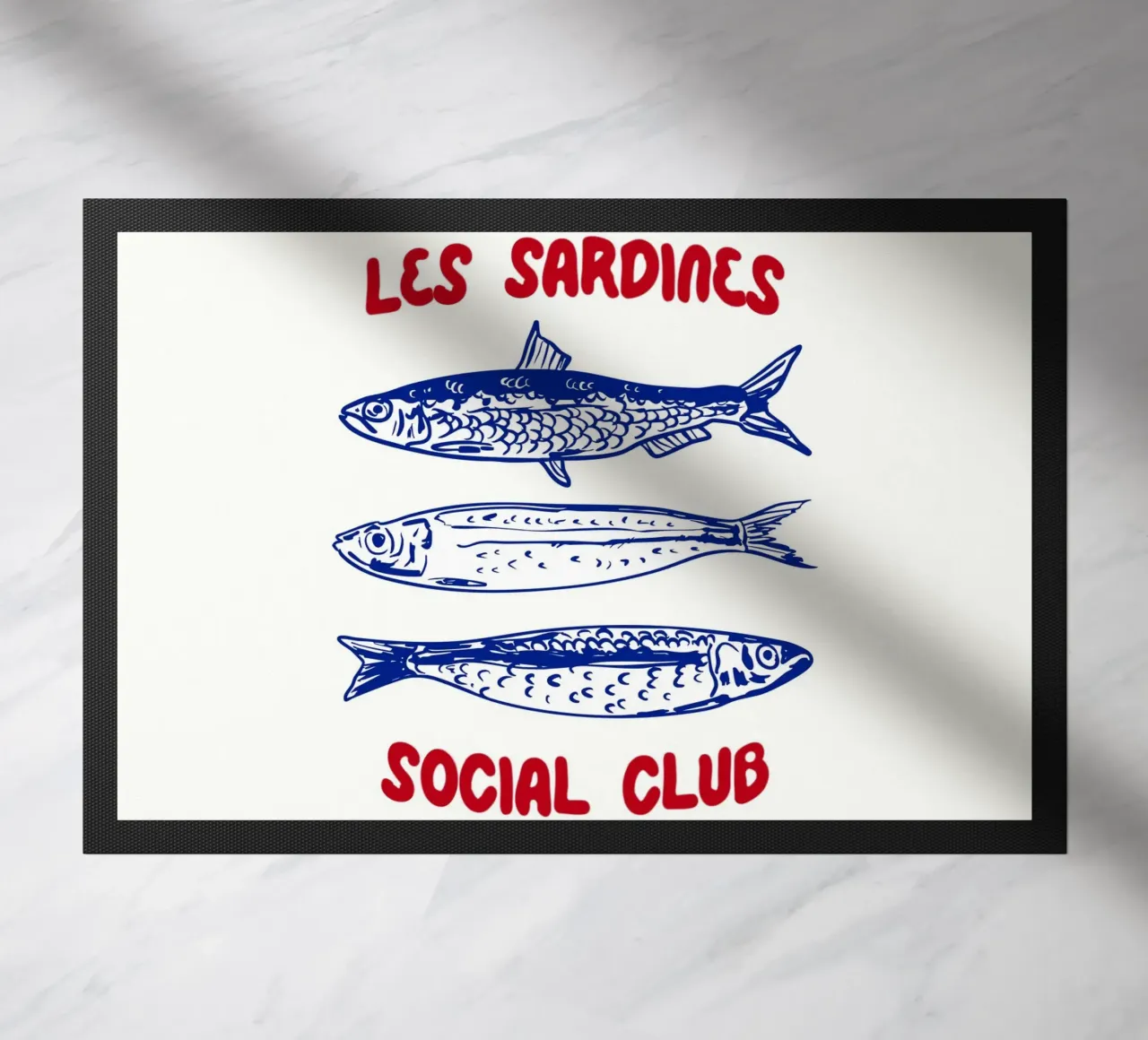 Les Sardine Social Club – Vintage French Seafood Art doormat by EDMPROJECT