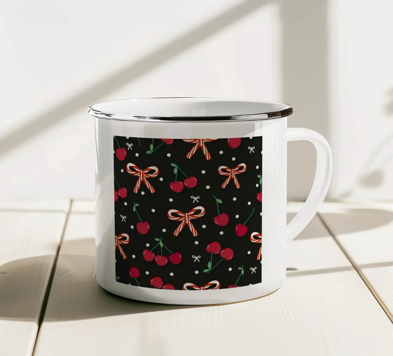 Ciliegie con bastoncini di zucchero design natalizio tazza in smalto da gulsengunel