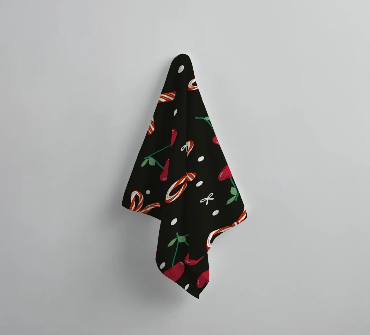 Cherries with candy cane Christmas design towel by gulsengunel