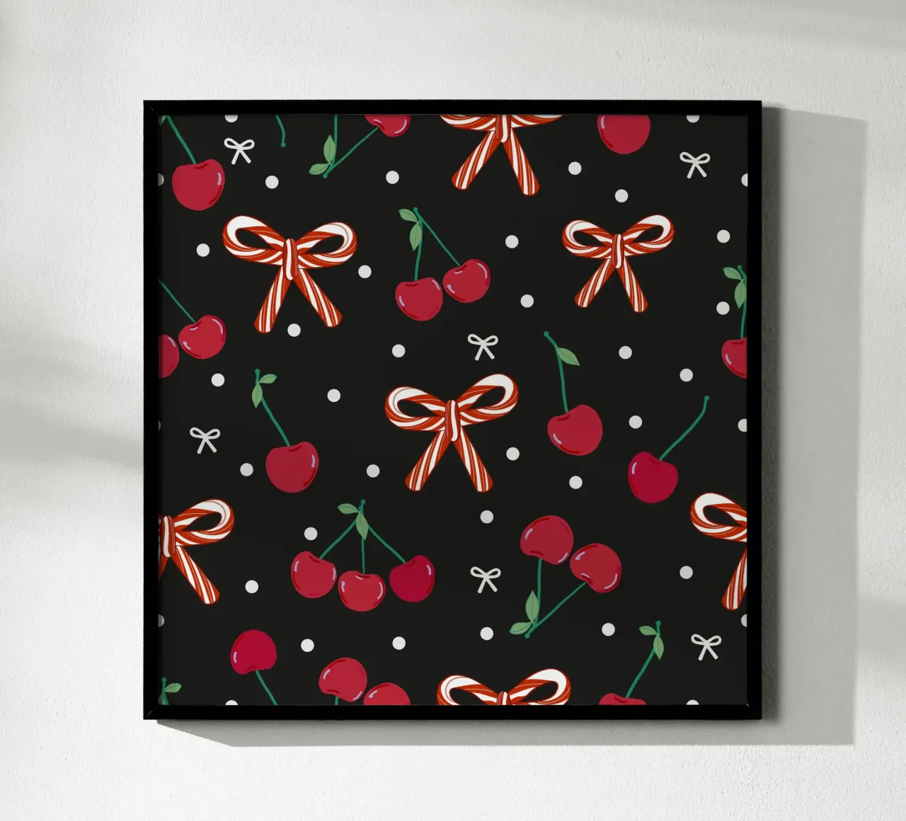 Cherries with candy cane Christmas design poster with plastic frame by gulsengunel