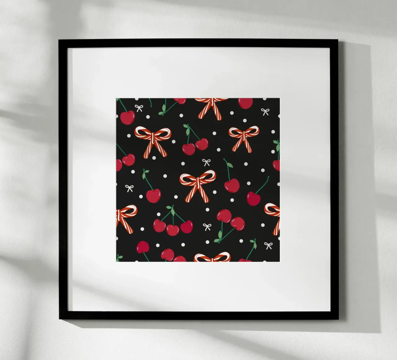 Cherries with candy cane Christmas design poster with plastic frame by gulsengunel