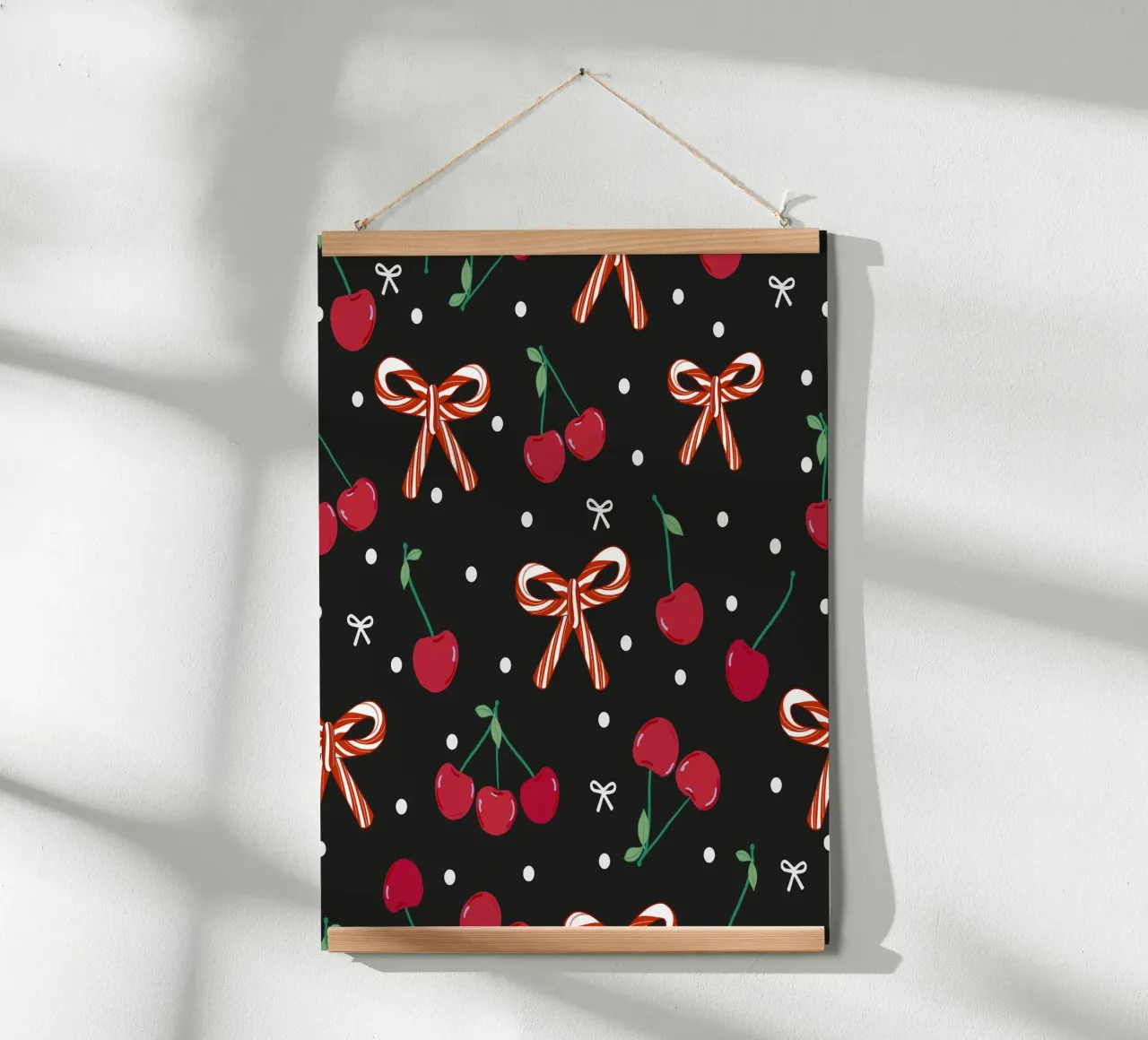 Cherries with candy cane Christmas design poster with plastic frame by gulsengunel