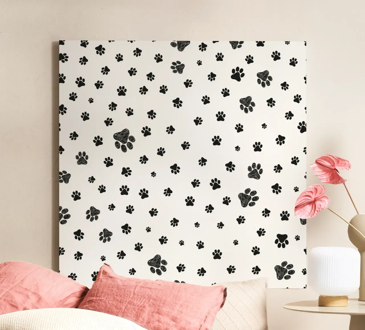 Doodle black paw prints canvas by gulsengunel