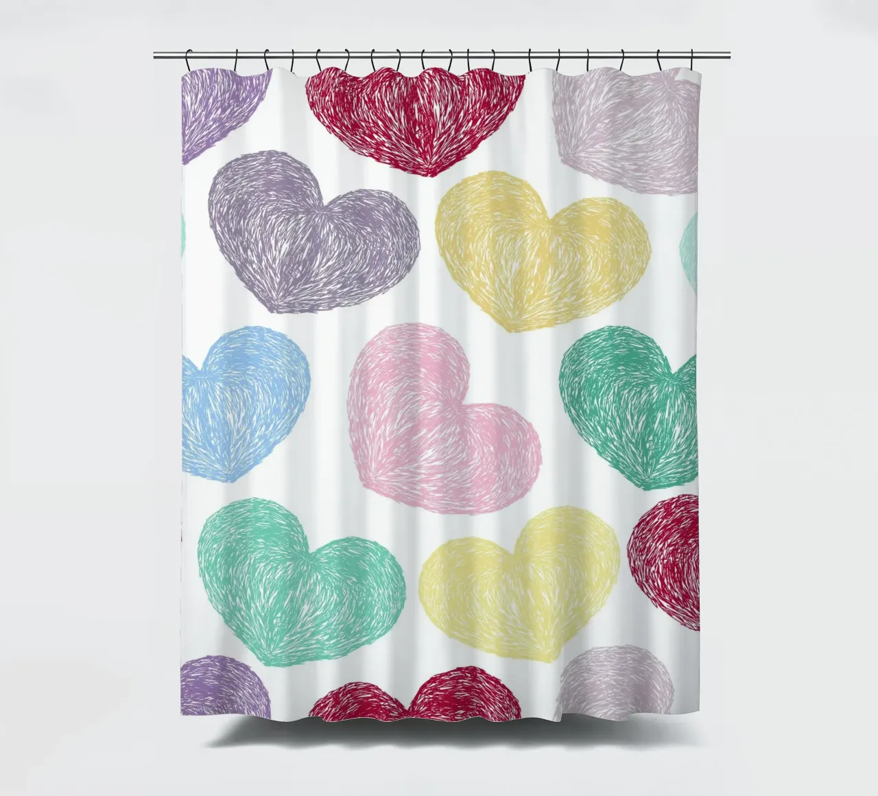 Doodle hearts seamless colorful pattern shower curtain by gulsengunel