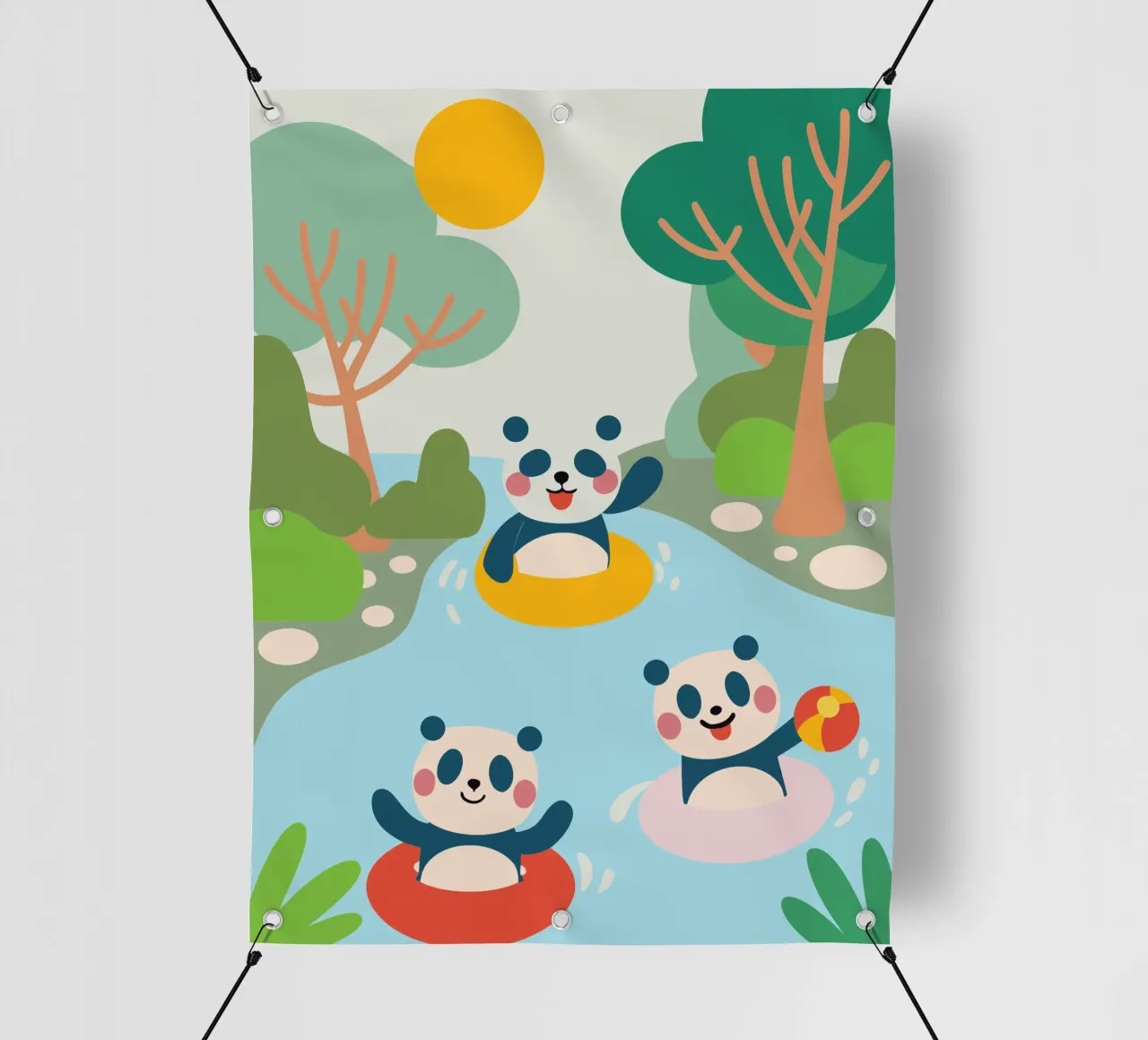Tre panda giocano telo in pvc da CUTE ANIMALS