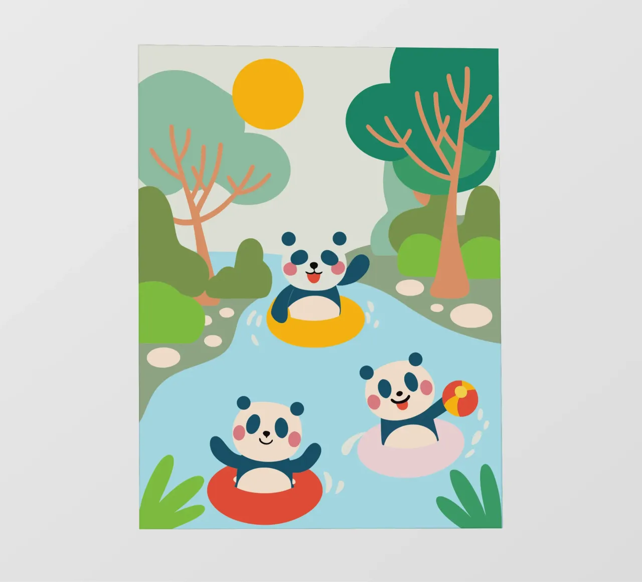 Tre panda giocano telo in pvc da CUTE ANIMALS