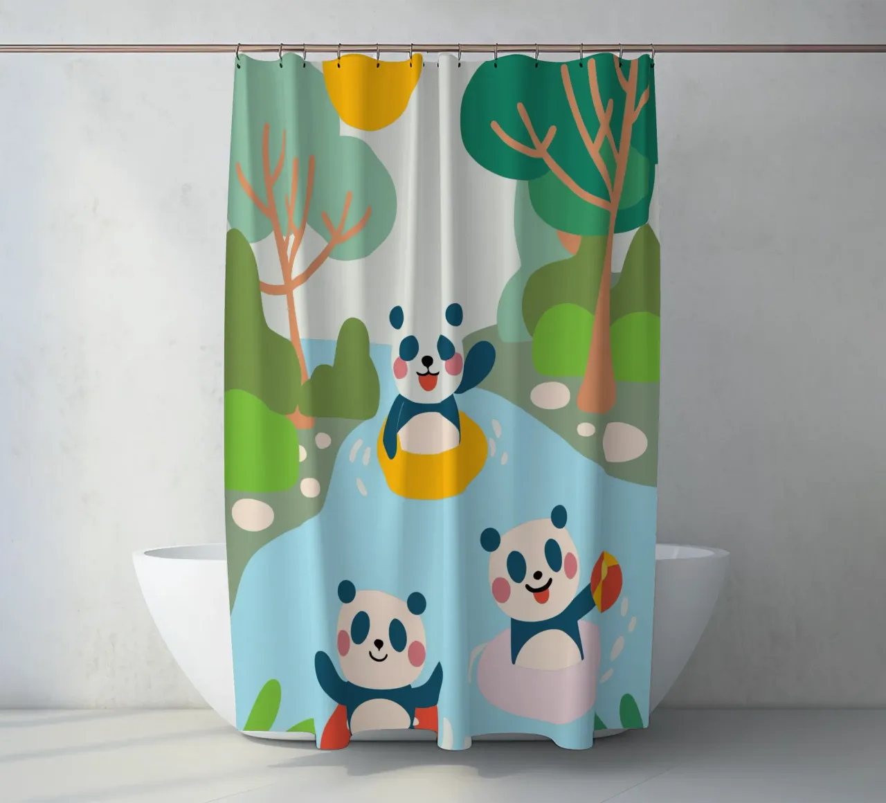 Tres pandas juegan cortina de baño de CUTE ANIMALS