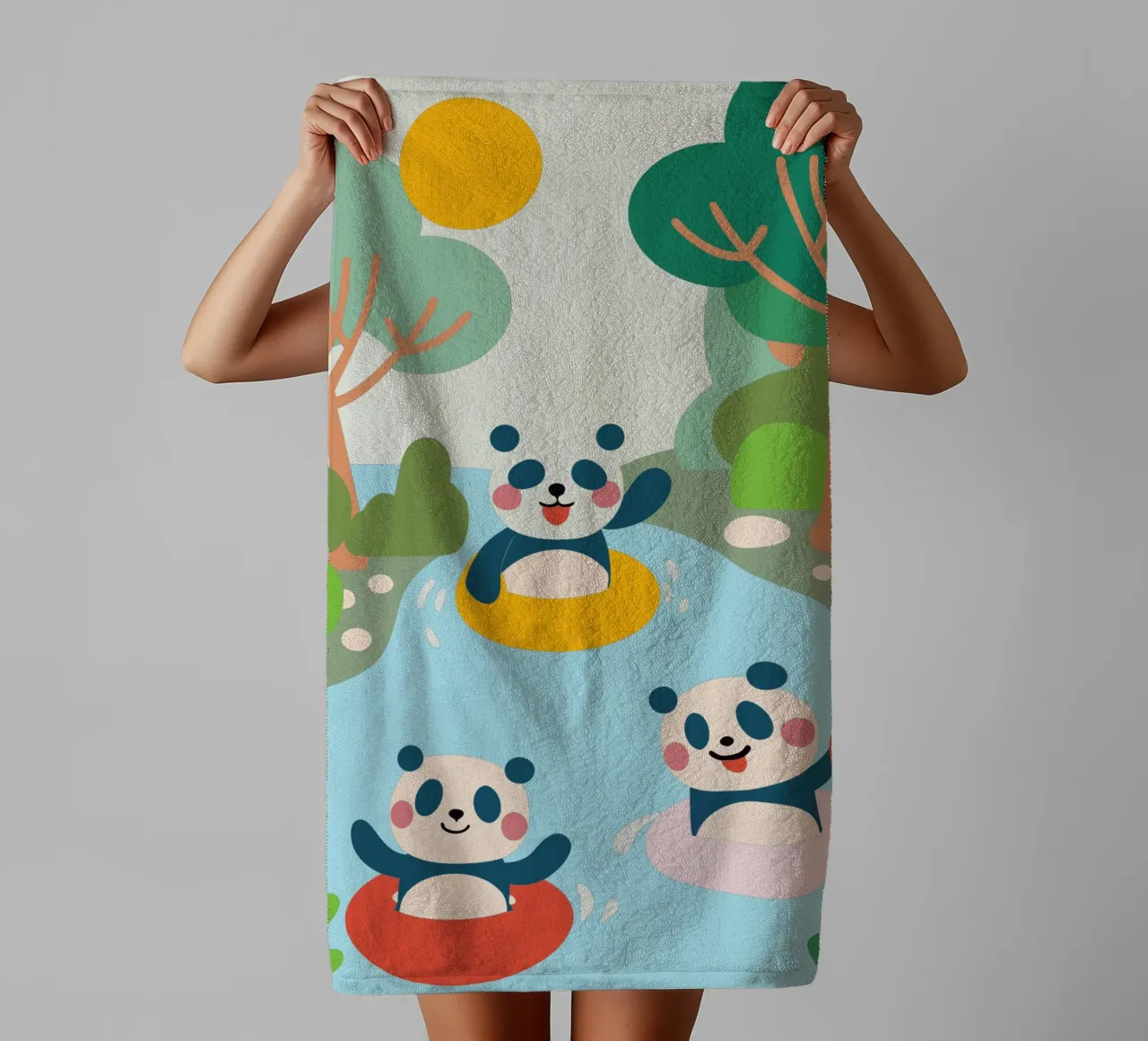 Three Pandas Play towel by CUTE ANIMALS