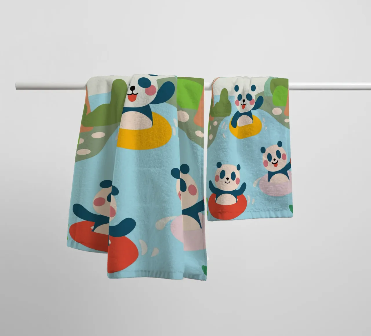 Three Pandas Play towel by CUTE ANIMALS