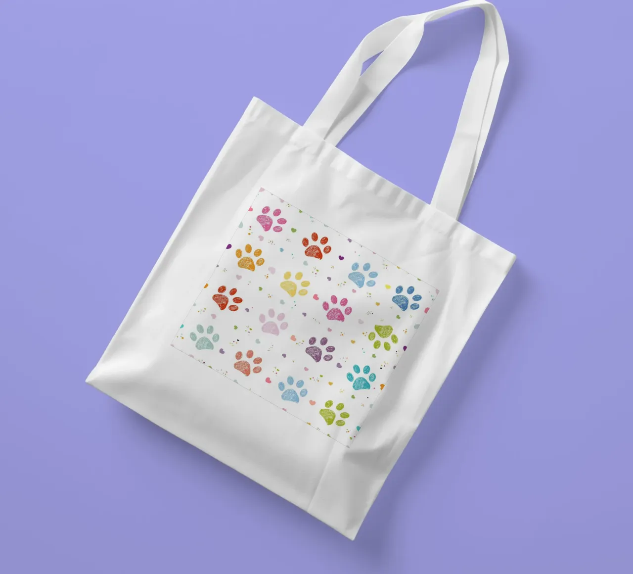 Impronte di zampe colorate e vivaci con cuori borsa in juta da gulsengunel