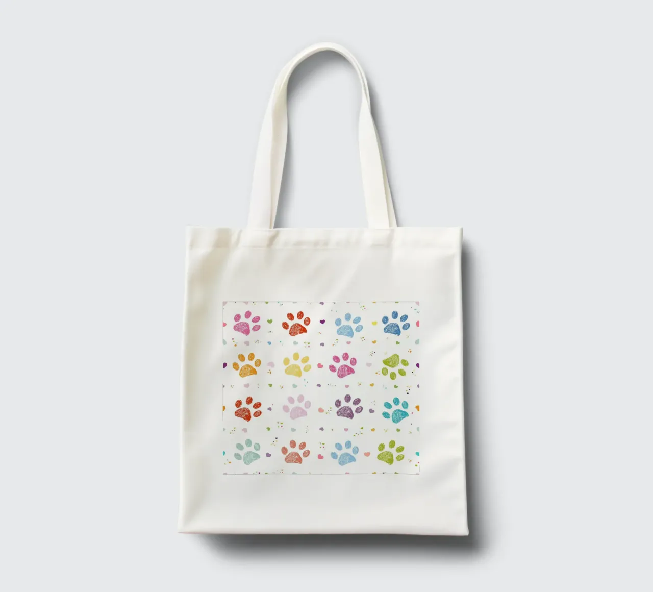 Impronte di zampe colorate e vivaci con cuori borsa in juta da gulsengunel