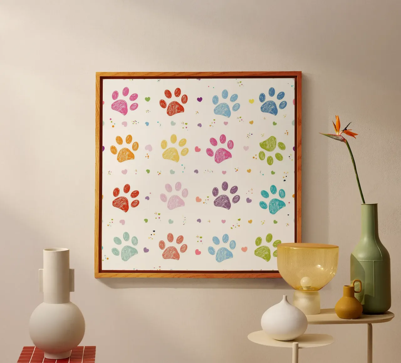 Impronte di zampe colorate e vivaci con cuori plexiglass da gulsengunel