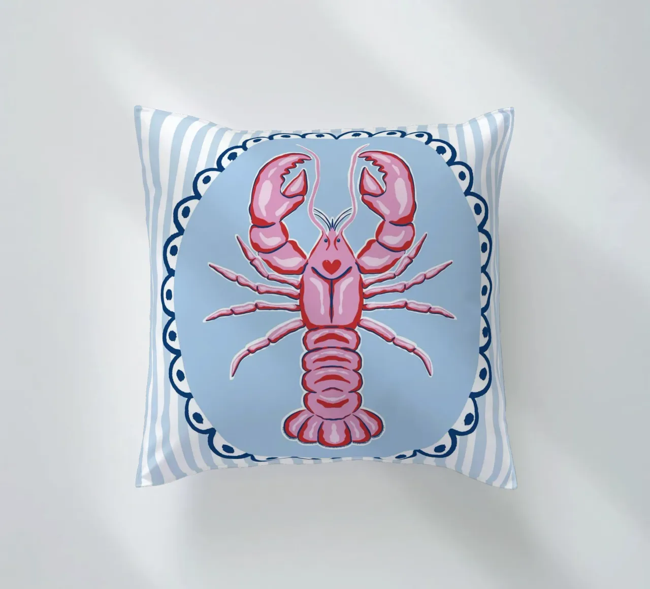 Preppy lobster - pink and blue decorative cushion by Vivdesign