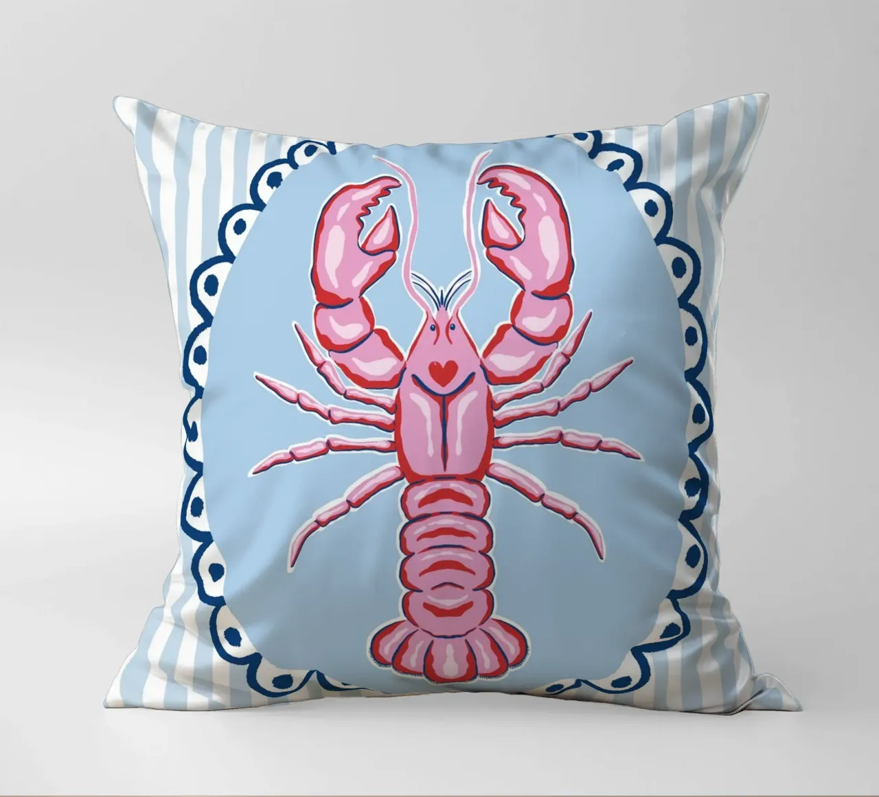 Preppy lobster - pink and blue decorative cushion by Vivdesign