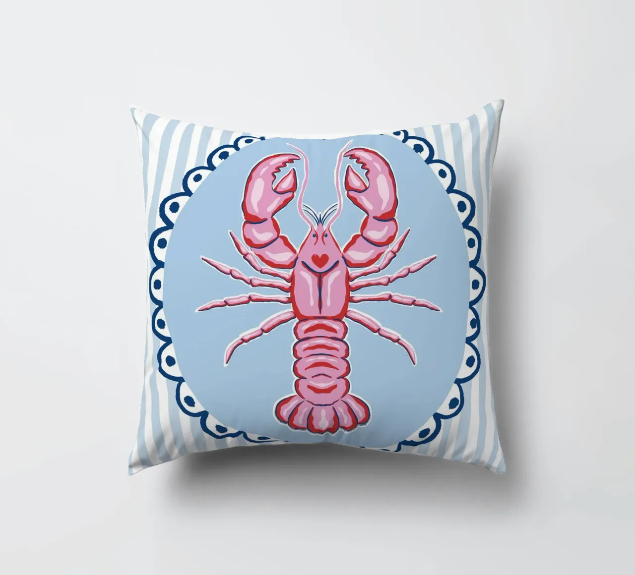 Preppy lobster - pink and blue decorative cushion by Vivdesign