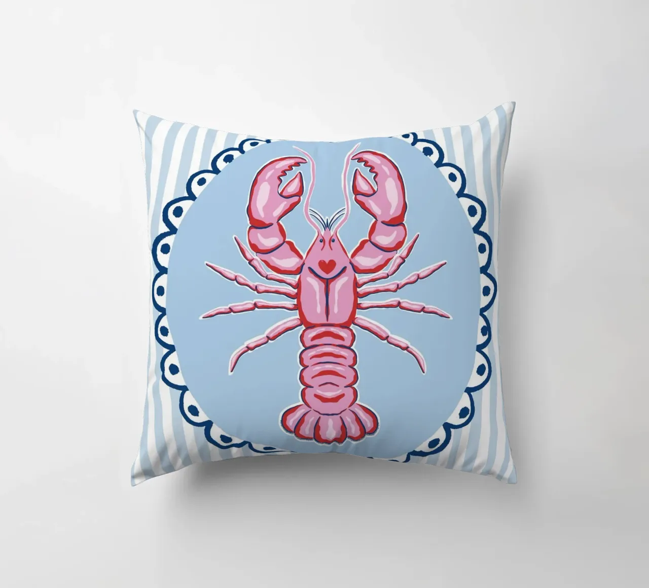Preppy lobster - pink and blue decorative cushion by Vivdesign