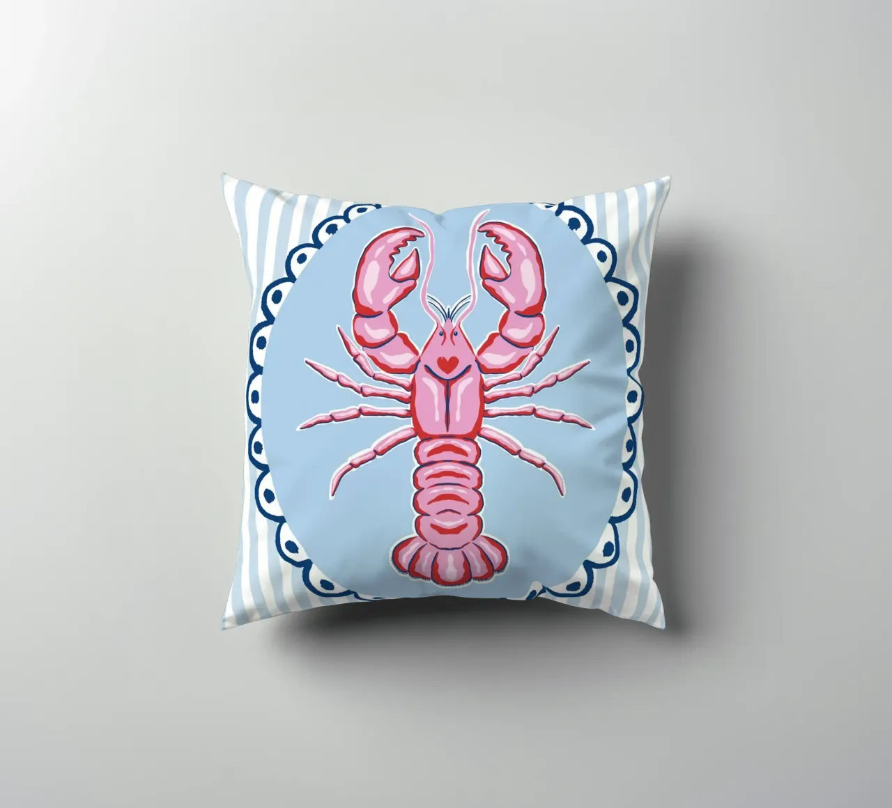 Preppy lobster - pink and blue decorative cushion by Vivdesign