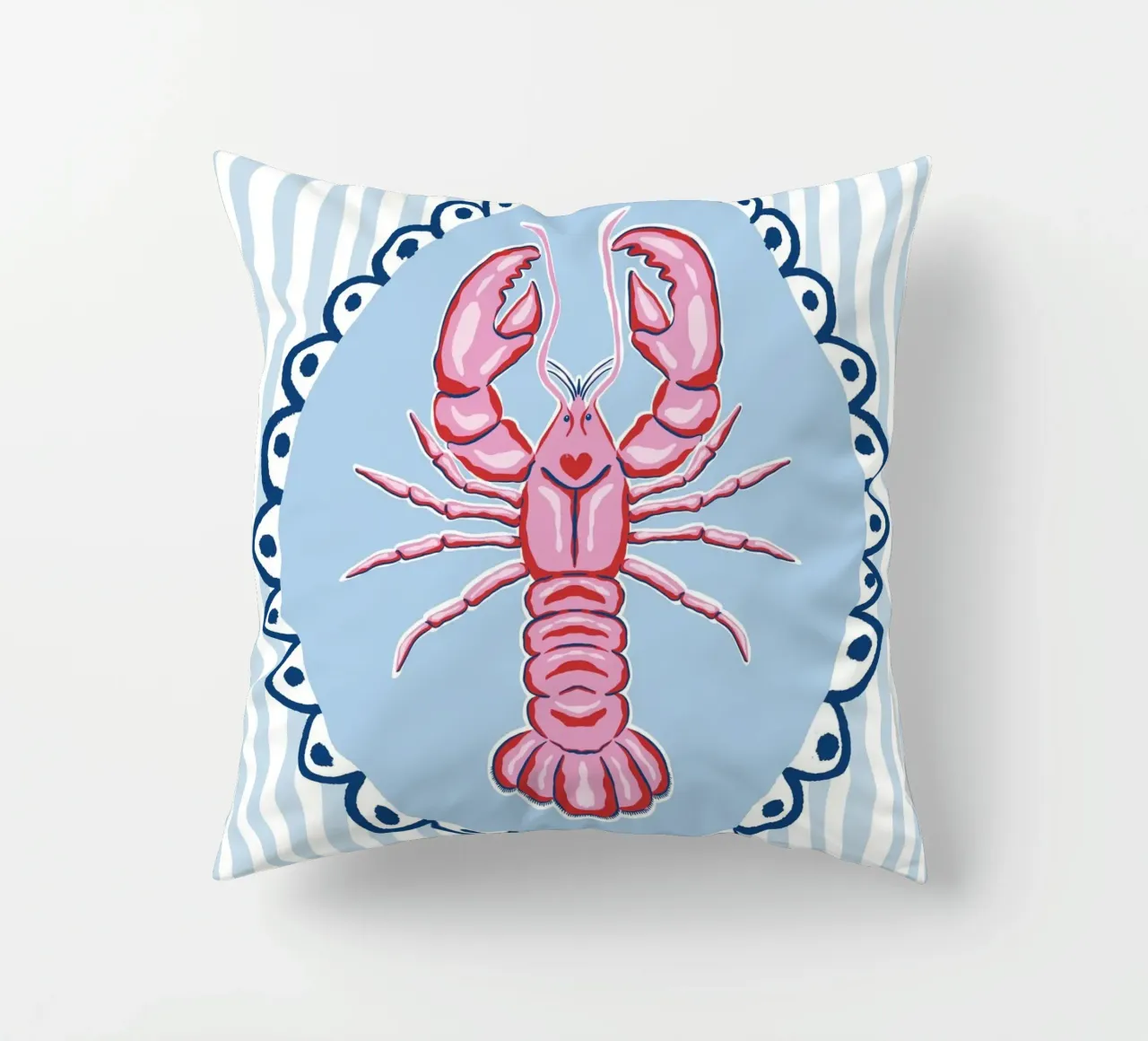 Preppy lobster - pink and blue decorative cushion by Vivdesign