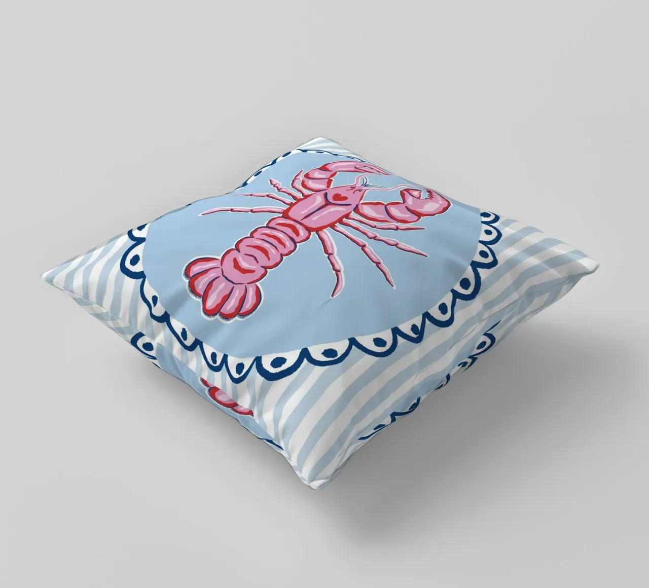 Preppy lobster - pink and blue decorative cushion by Vivdesign