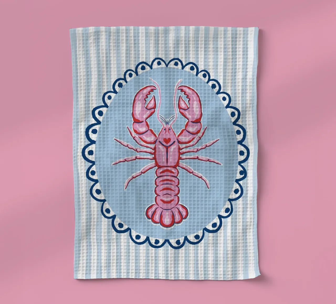 Preppy lobster - pink and blue tea towel by Vivdesign
