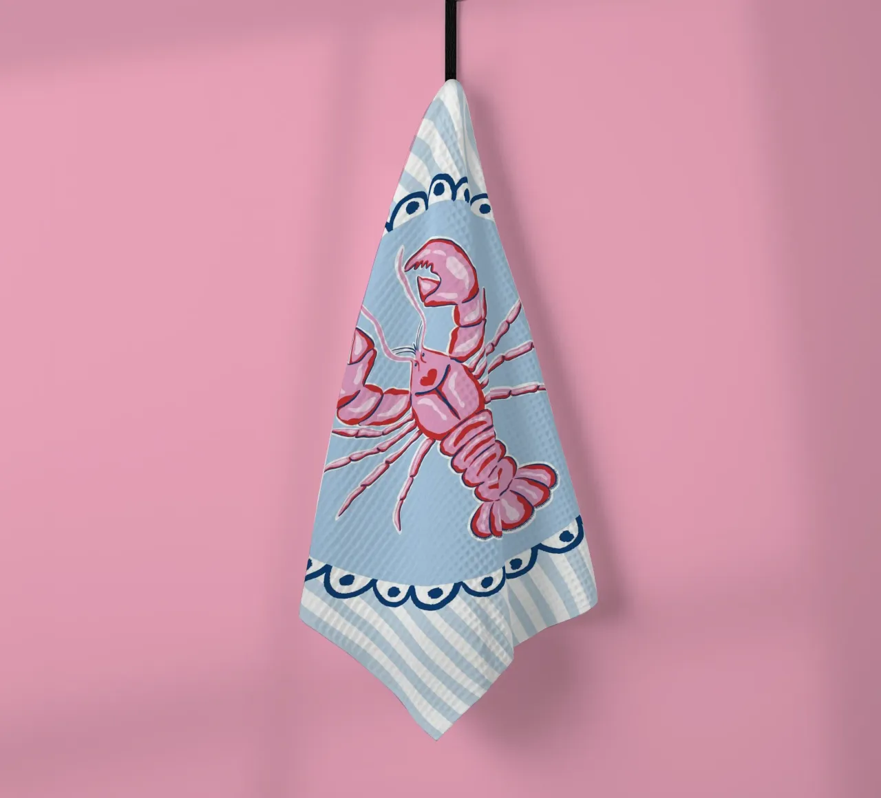 Preppy lobster - pink and blue tea towel by Vivdesign