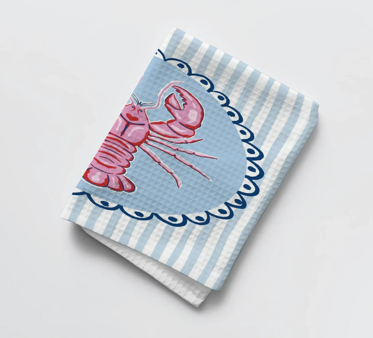 Preppy lobster - pink and blue tea towel by Vivdesign