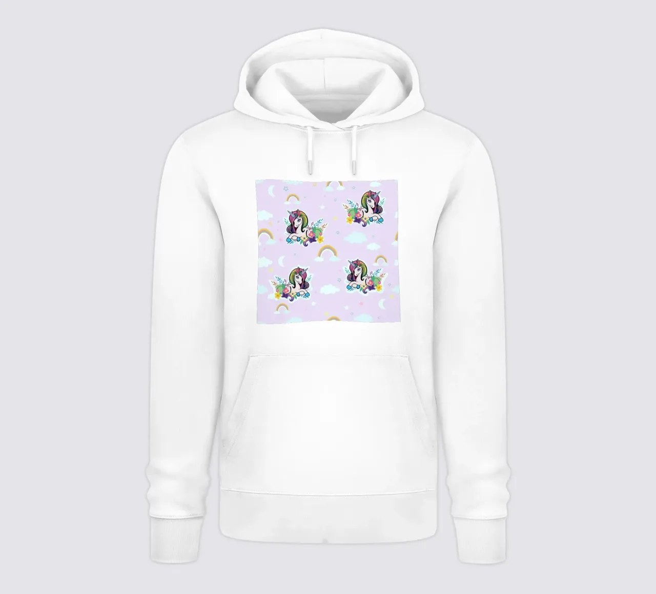 Patrón de unicornio con flores de fondo lila sudadera con capucha de gulsengunel