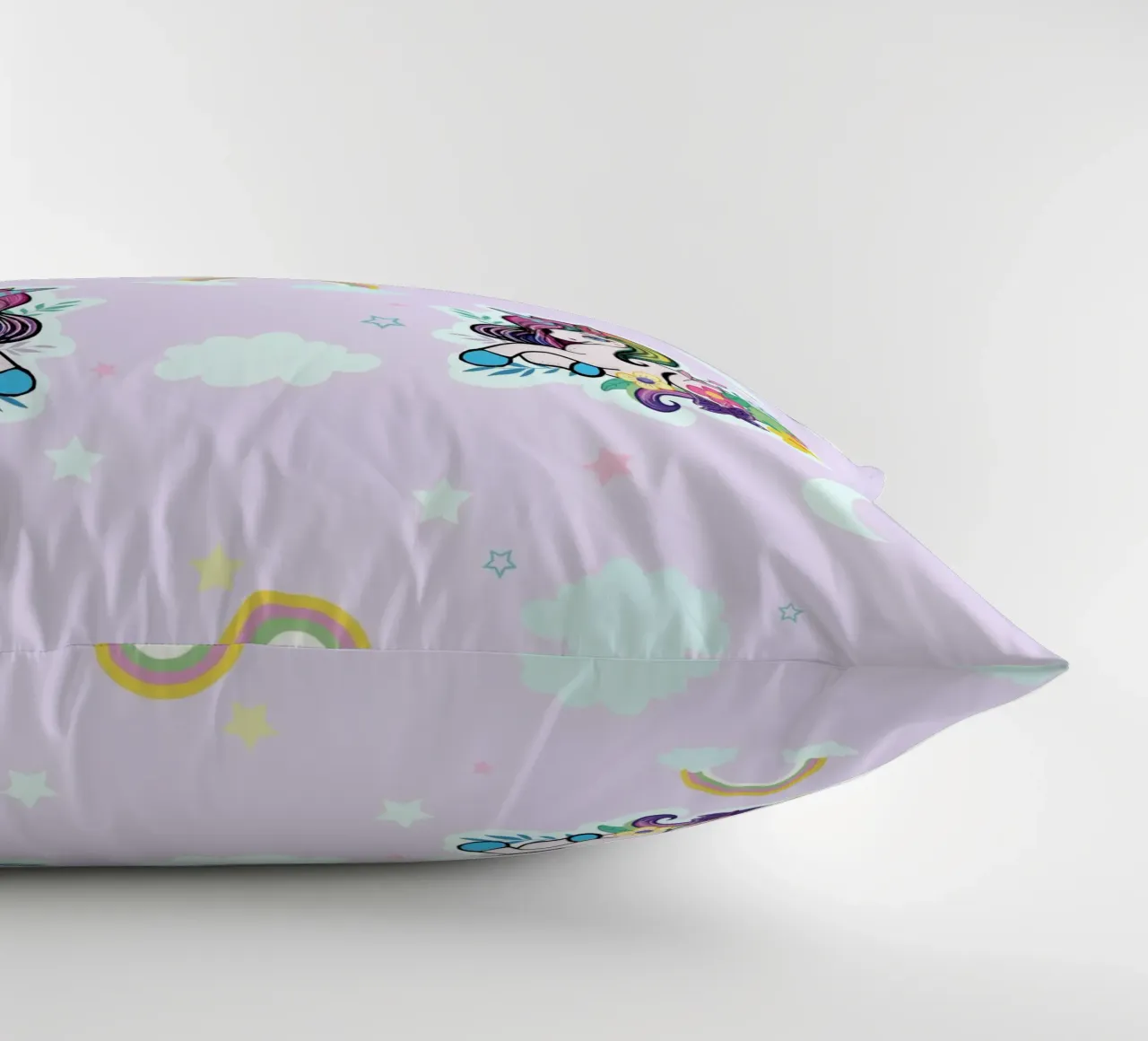 Unicorn pattern with flowers lilac background decorative cushion by gulsengunel