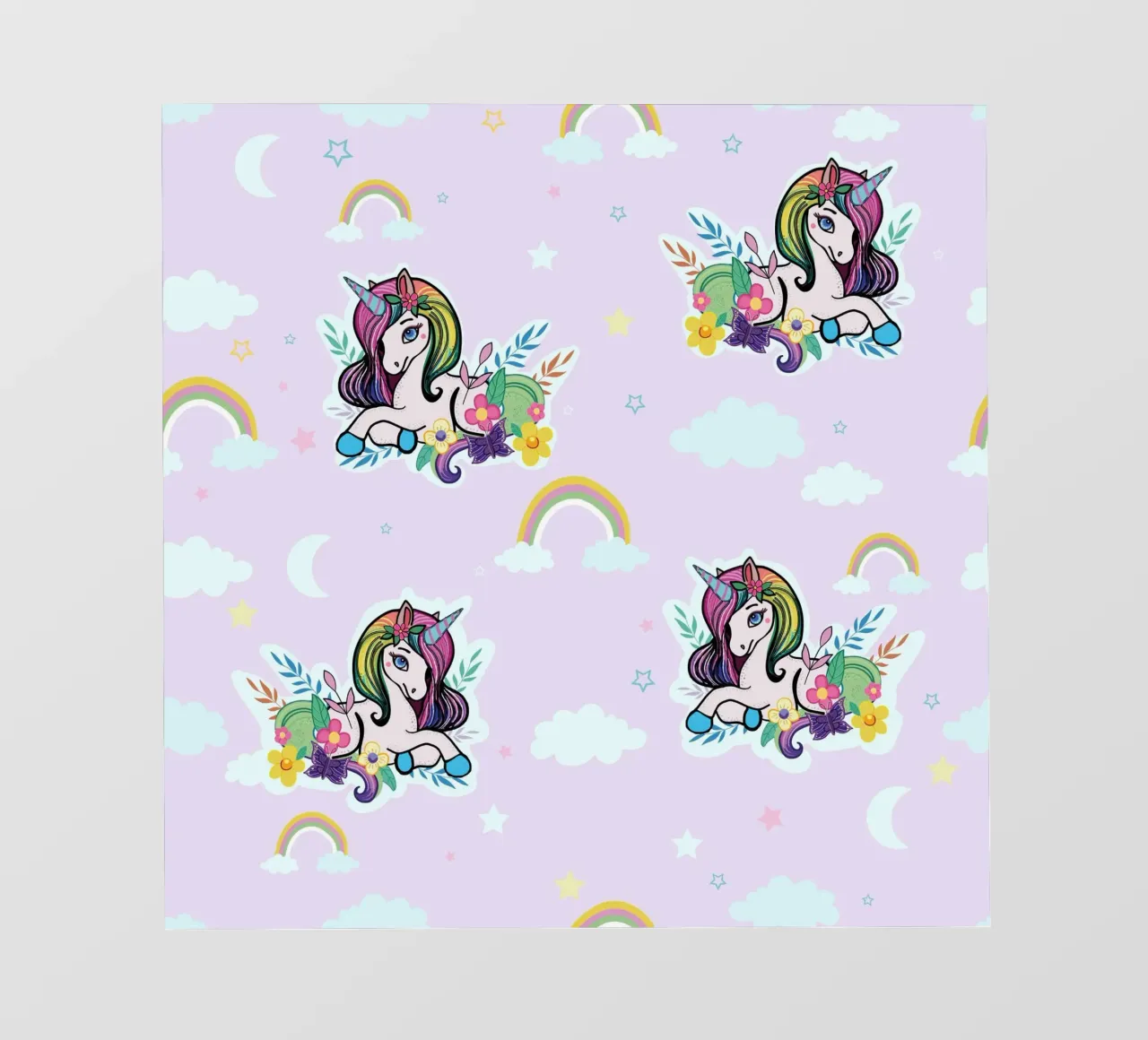 Unicorn pattern with flowers lilac background backlit film by gulsengunel