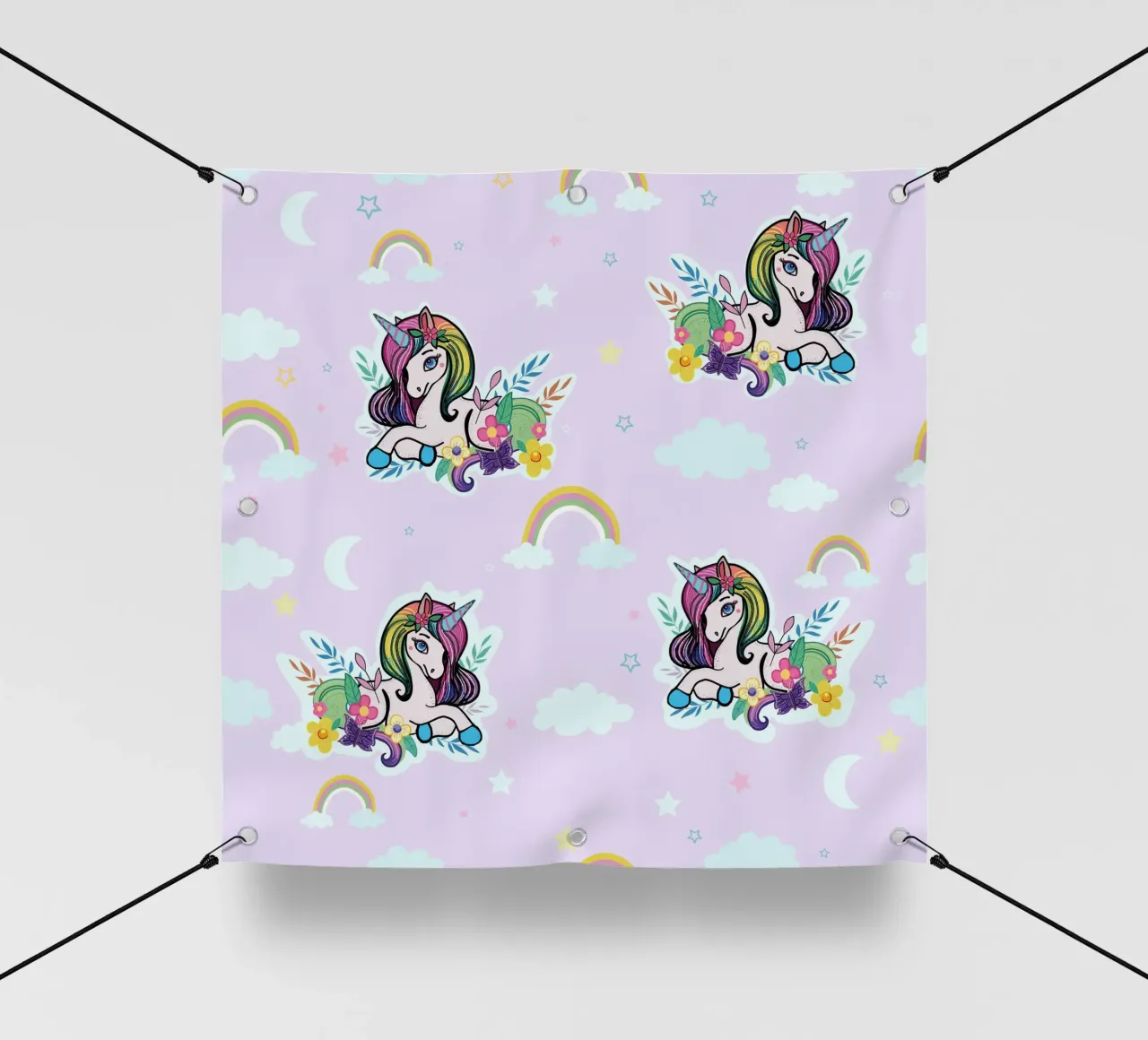 Unicorn pattern with flowers lilac background pvc cover by gulsengunel