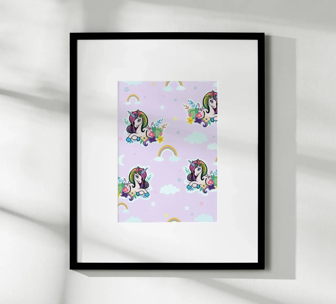 Modello di unicorno con fiori sfondo lilla carta hahnemühle da gulsengunel