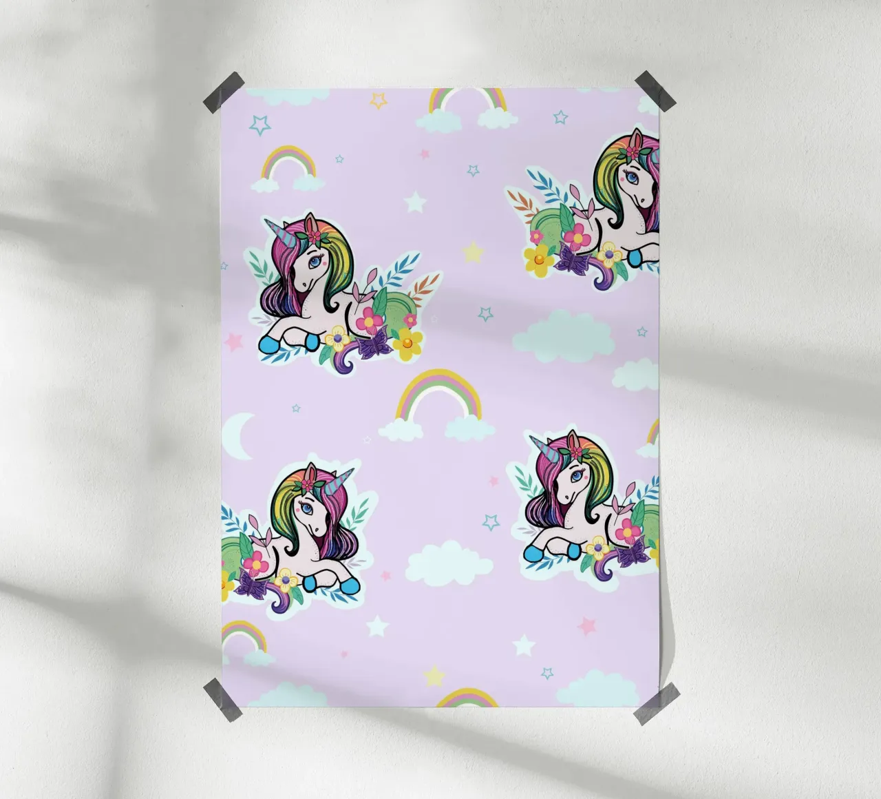 Modello di unicorno con fiori sfondo lilla carta hahnemühle da gulsengunel