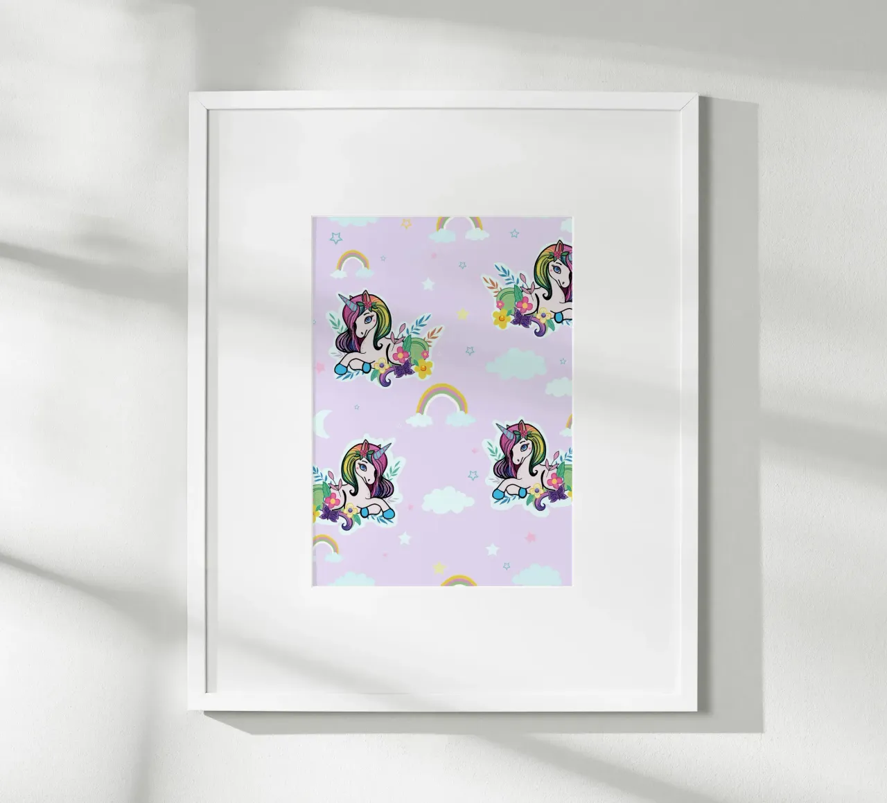 Modello di unicorno con fiori sfondo lilla carta hahnemühle da gulsengunel