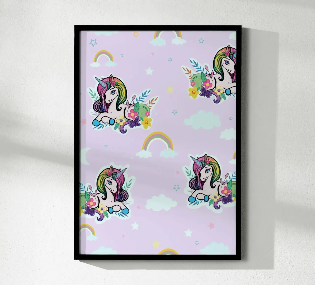 Modello di unicorno con fiori sfondo lilla carta hahnemühle da gulsengunel