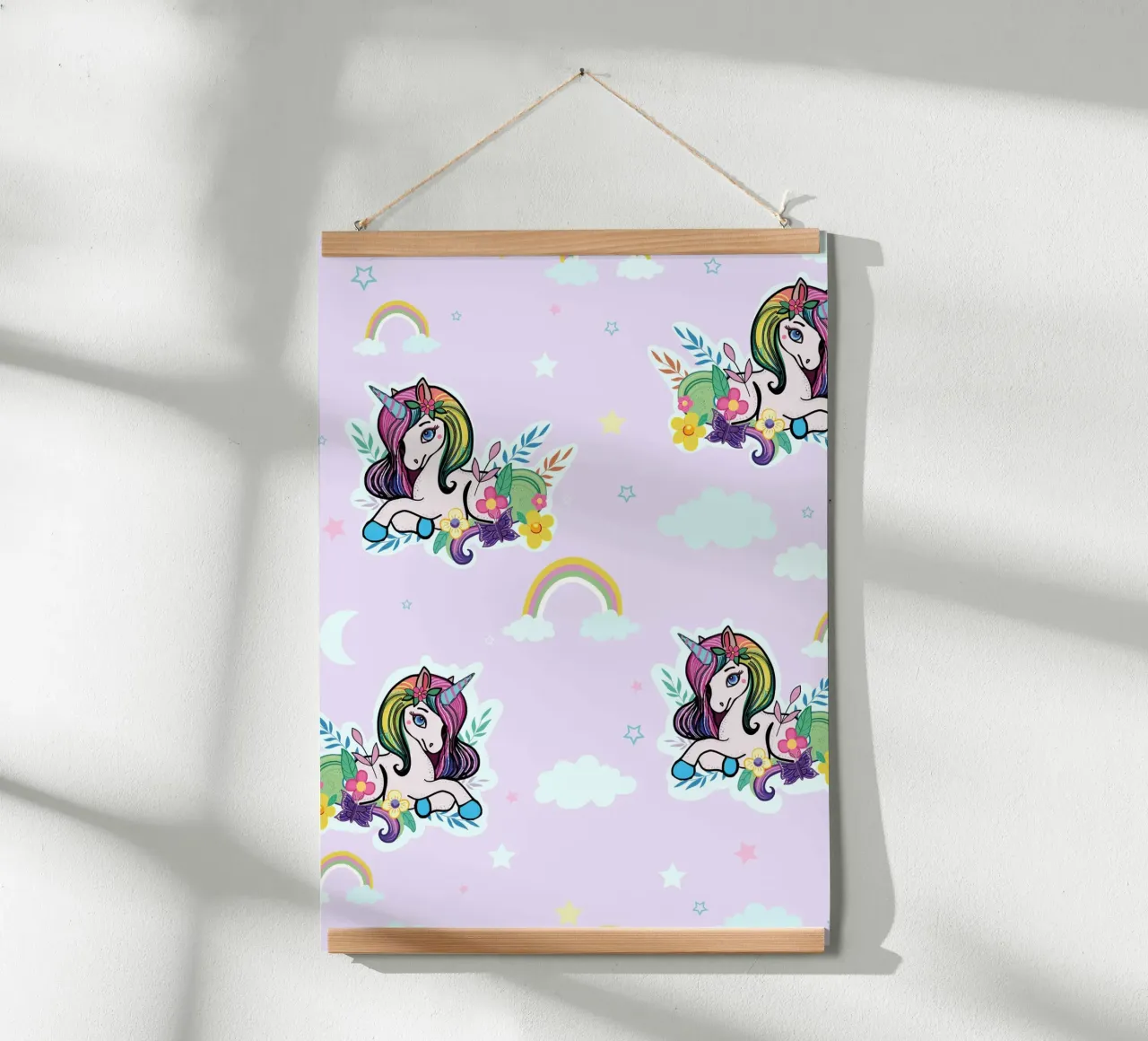 Modello di unicorno con fiori sfondo lilla carta hahnemühle da gulsengunel