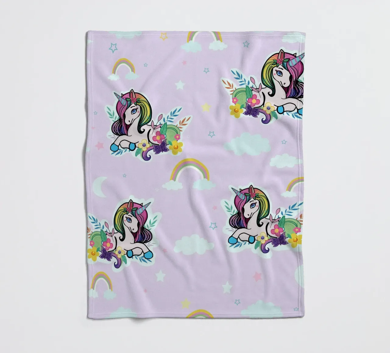 Unicorn pattern with flowers lilac background fleece blanket by gulsengunel