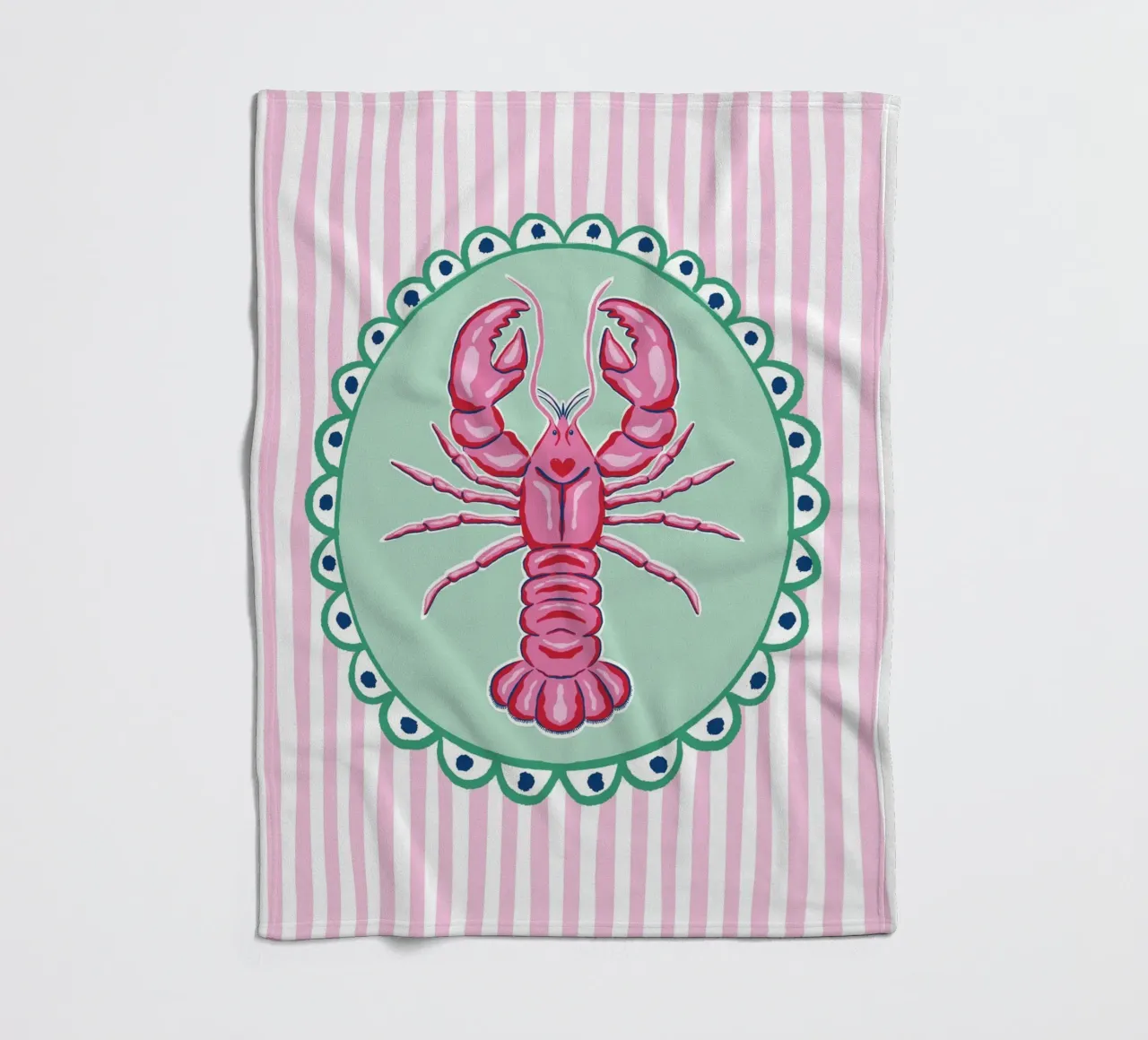 Preppy lobster - pink and green fleece blanket by Vivdesign