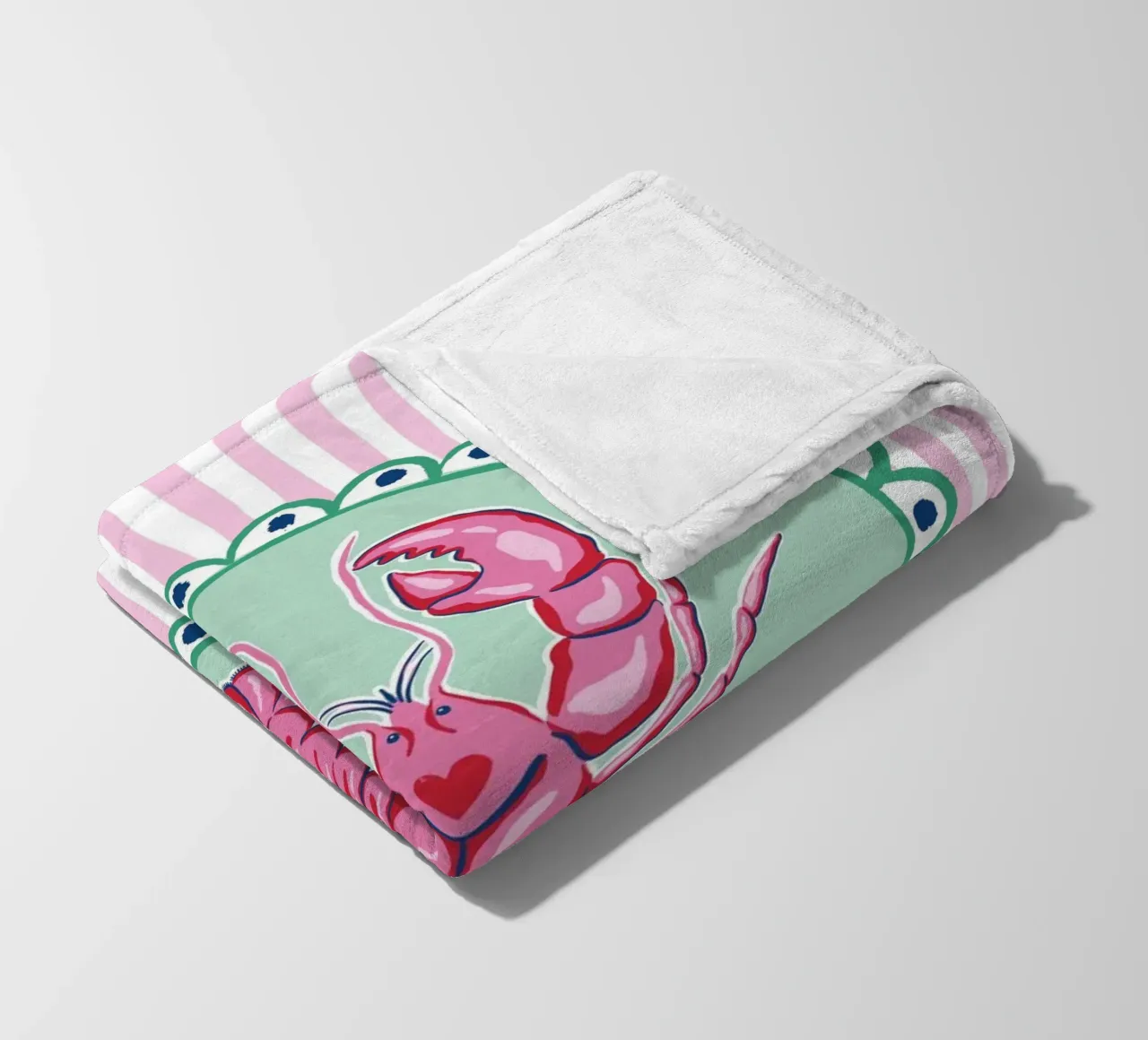 Preppy lobster - pink and green fleece blanket by Vivdesign