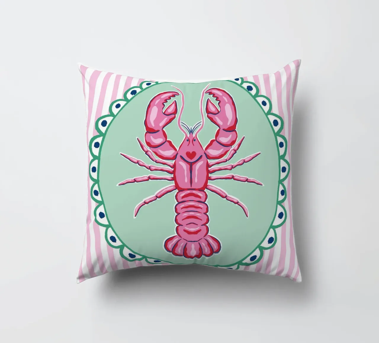 Preppy lobster - pink and green decorative cushion by Vivdesign